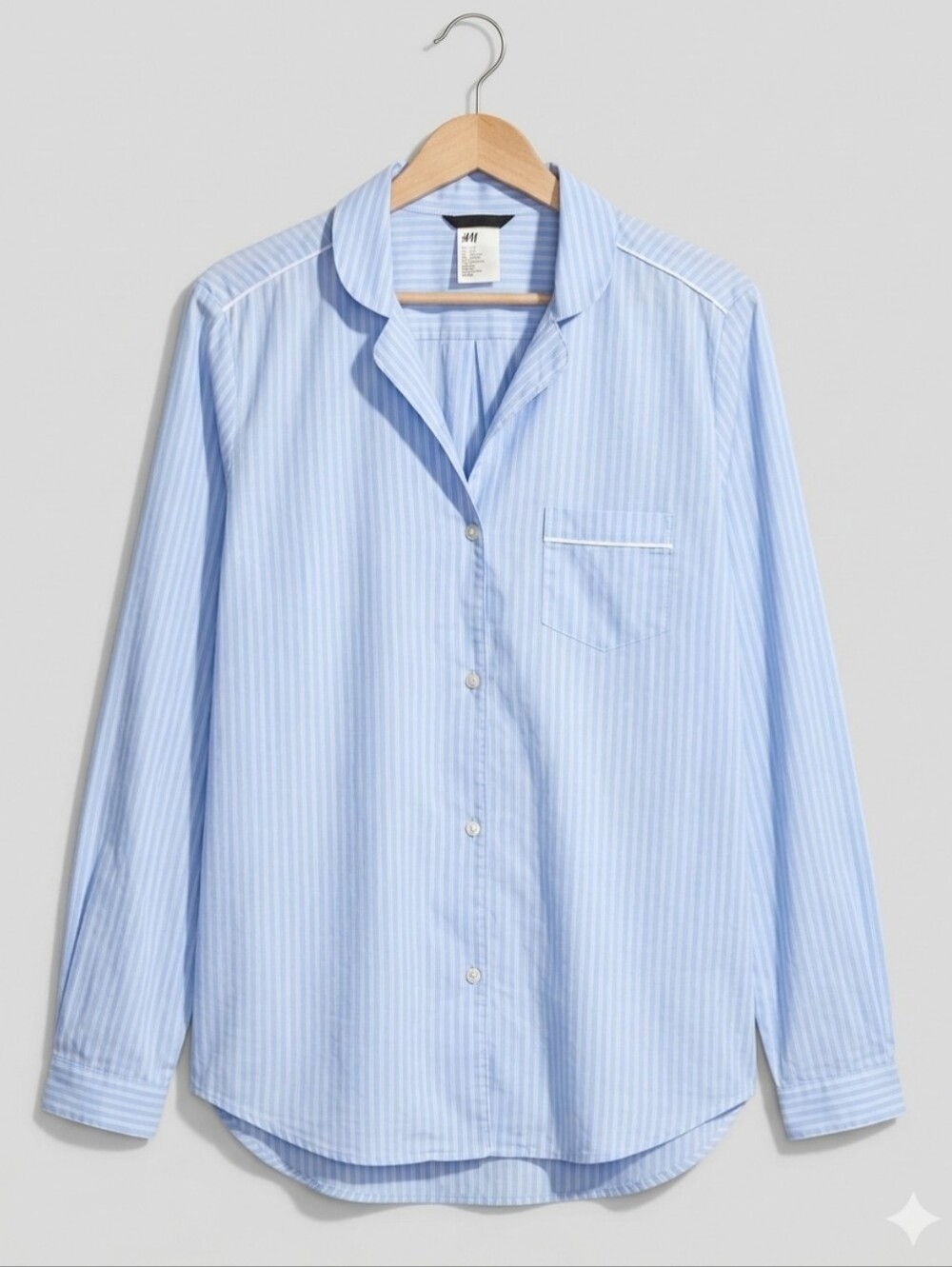 H&M Blue White Striped Long Sleeve Button Up Pajama Shirt Top Size M